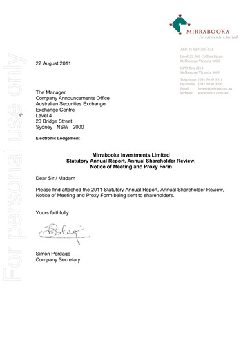 Thumbnail Mirrabooka Investments Limited Annual Report 2011