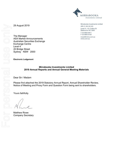 Thumbnail Mirrabooka Investments Limited Annual Report 2019