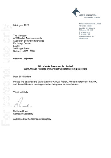 Thumbnail Mirrabooka Investments Limited Annual Report 2020