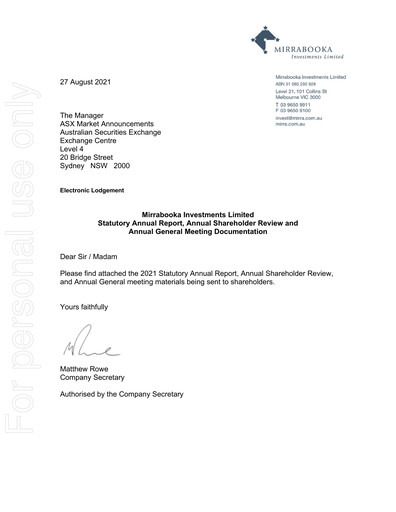 Thumbnail Mirrabooka Investments Limited Annual Report 2021