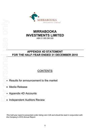 Thumbnail Mirrabooka Investments Limited Financial Statement 2011-h1
