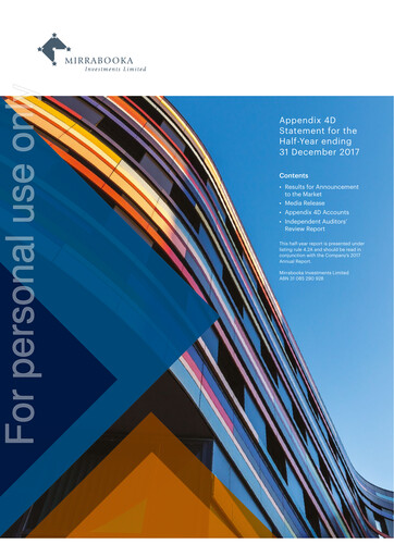 Thumbnail Mirrabooka Investments Limited Financial Statement 2018-h1