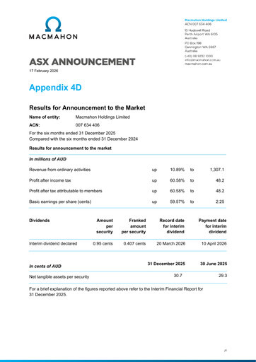Thumbnail Macmahon Holdings Half-year Report 2026-h1