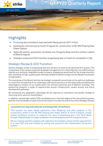 Thumbnail Strike Energy Quarterly Report 2025-q3