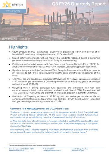 Thumbnail Strike Energy Quarterly Report 2026-q3