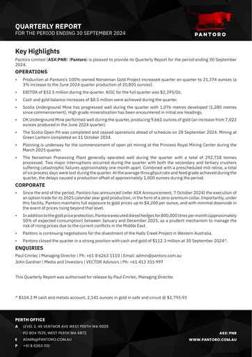 Thumbnail Pantoro Limited Quarterly Report 2024-q3