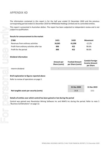 Thumbnail RPMGlobal Holdings Limited Financial Report 2021-h1