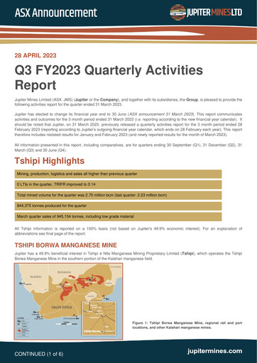 Vorschaubild Jupiter Mines Limited Quartalsbericht 2023-q3