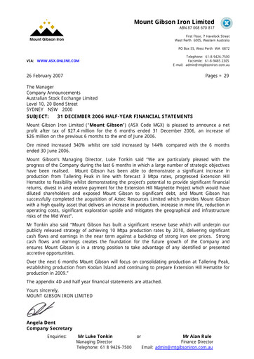 Thumbnail Mount Gibson Iron Financial Report 2007-h1