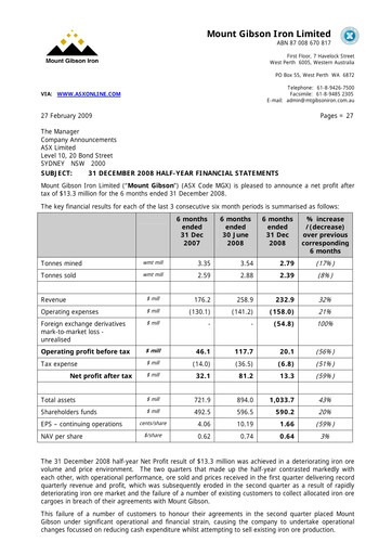 Thumbnail Mount Gibson Iron Financial Report 2009-h1
