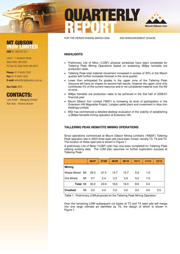 Vorschaubild Mount Gibson Iron Quartalsbericht 2006-q3