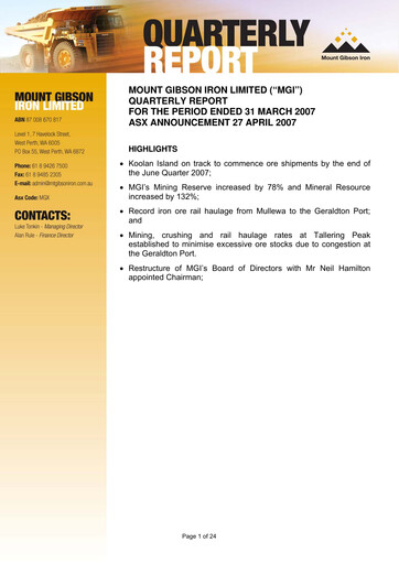 Vorschaubild Mount Gibson Iron Quartalsbericht 2007-q3