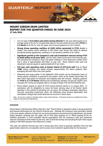 Thumbnail Mount Gibson Iron Quarterly Report 2024-q4