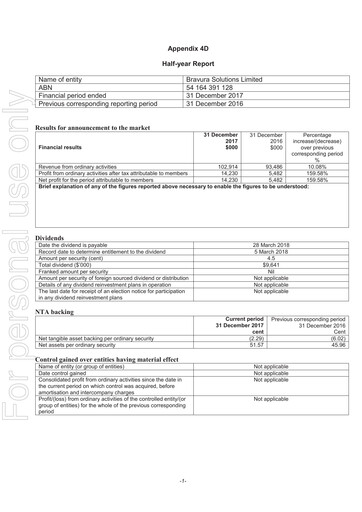 Thumbnail Bravura Solutions Financial Report 2018-h1