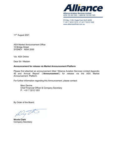 Vorschaubild Alliance Aviation Services Jahresbericht 2021