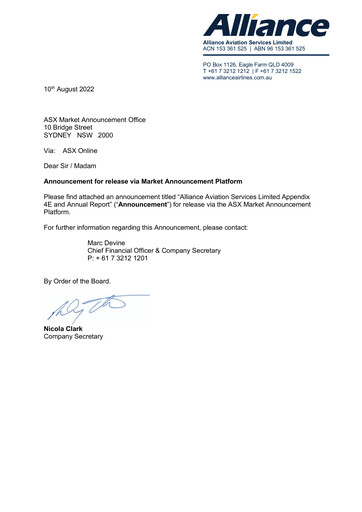 Vorschaubild Alliance Aviation Services Jahresbericht 2022