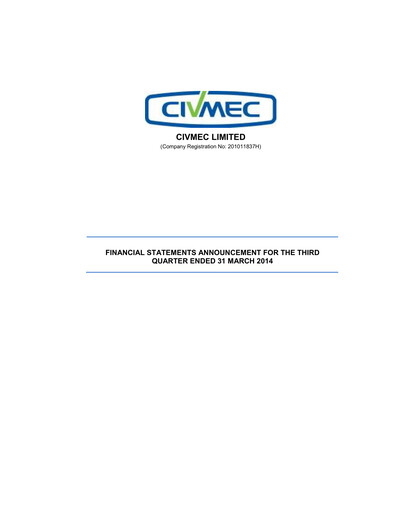 Thumbnail Civmec Limited Quarterly Report 2014-q3