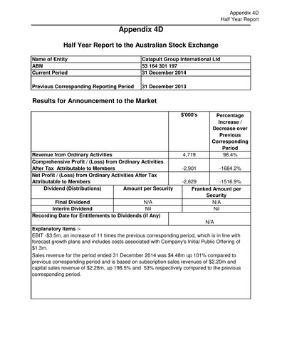 Thumbnail Catapult Group International Financial Report 2015-h1