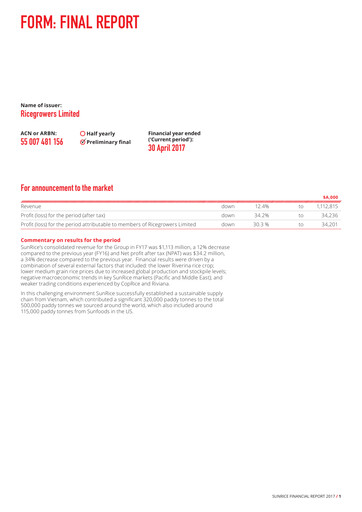 Thumbnail Ricegrowers Limited Financial Report 2017