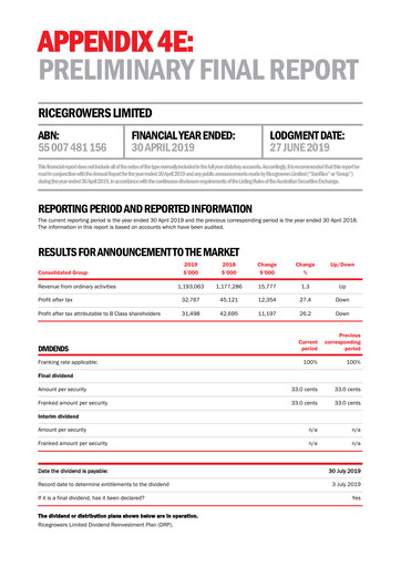 Thumbnail Ricegrowers Limited Financial Report 2019