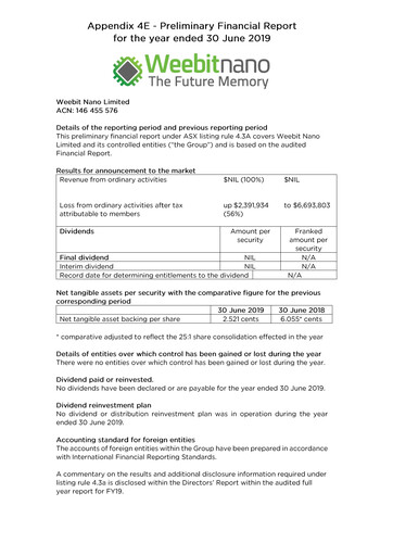 Miniature Weebit Nano Rapport annuel 2018-2019