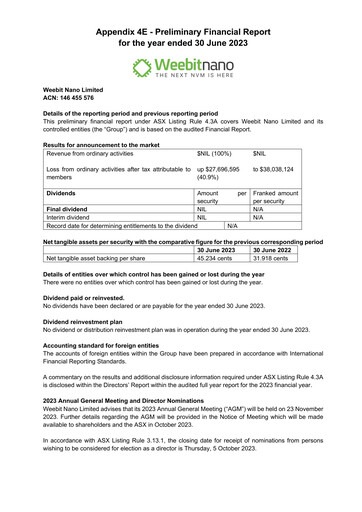 Miniature Weebit Nano Rapport annuel 2022-2023