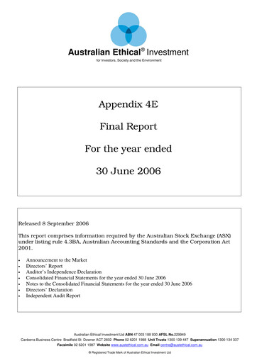 Thumbnail Australian Ethical Investment Limited Financial Report 2006