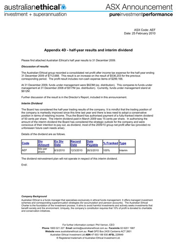 Thumbnail Australian Ethical Investment Limited Financial Report 2010-h1