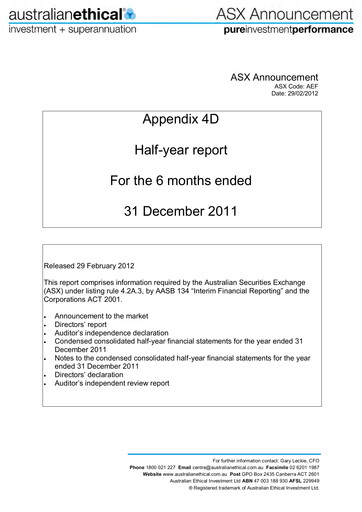 Thumbnail Australian Ethical Investment Limited Financial Report 2012-h1