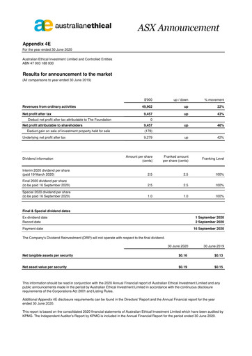 Thumbnail Australian Ethical Investment Limited Financial Report 2020