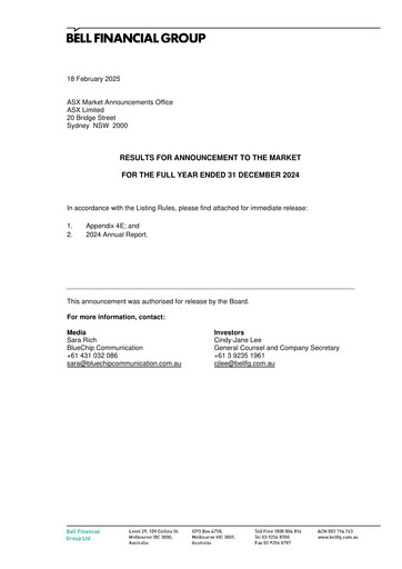 Thumbnail Bell Financial Group Annual Report 2024