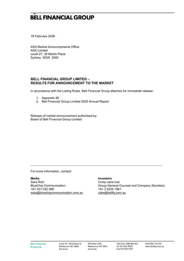 Thumbnail Bell Financial Group Annual Report 2025