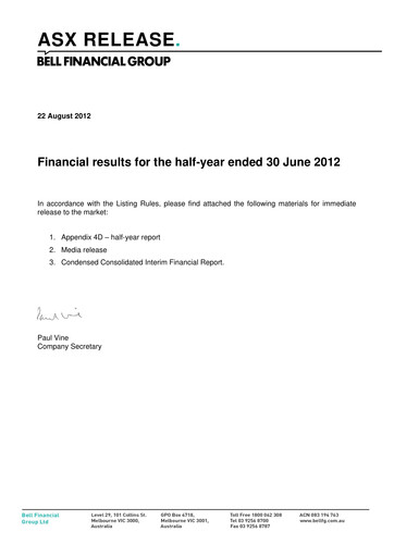 Vorschaubild Bell Financial Group Halbjahresbericht 2012-h1