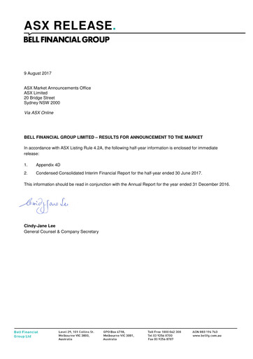 Vorschaubild Bell Financial Group Halbjahresbericht 2017-h1