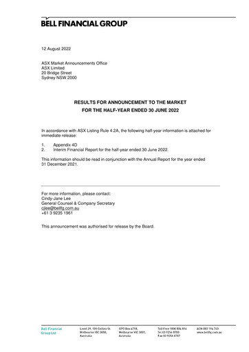 Vorschaubild Bell Financial Group Halbjahresbericht 2022-h1