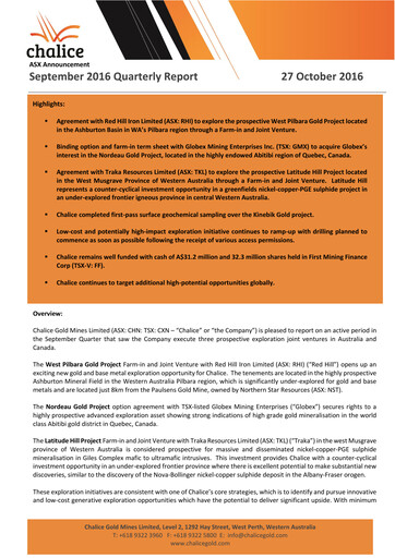 Thumbnail Chalice Mining Quarterly Report 2016-q3