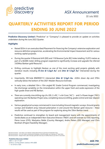 Vorschaubild Predictive Discovery Limited Quartalsbericht 2022-q4