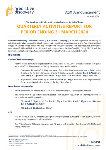 Vorschaubild Predictive Discovery Limited Quartalsbericht 2024-q3