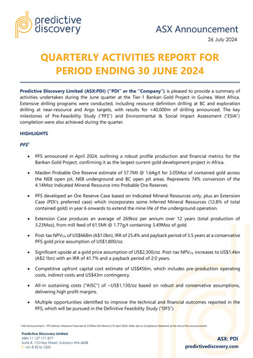 Vorschaubild Predictive Discovery Limited Quartalsbericht 2024-q4