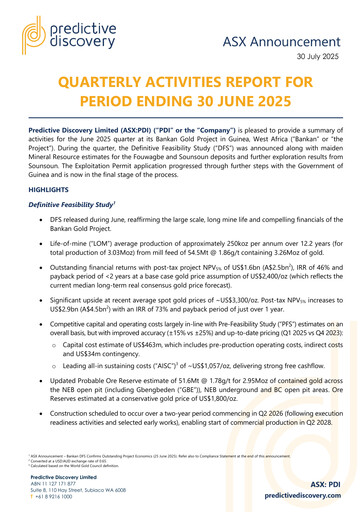 Vorschaubild Predictive Discovery Limited Quartalsbericht 2025-q4