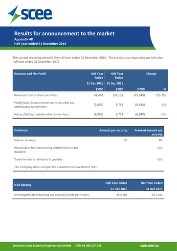 Thumbnail Southern Cross Electrical Engineering Financial Report 2017-h1