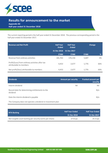 Thumbnail Southern Cross Electrical Engineering Financial Report 2019-h1