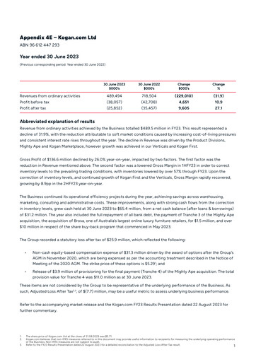 Thumbnail Kogan.com Ltd Financial Statement 2023