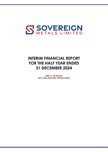 Thumbnail Sovereign Metals Financial Report 2025-h1