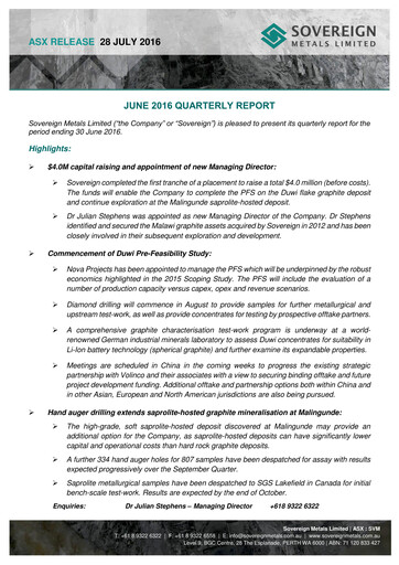 Thumbnail Sovereign Metals Quarterly Report 2016-q4