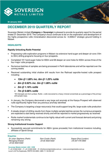 Thumbnail Sovereign Metals Quarterly Report 2019-q2