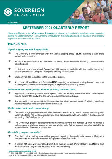 Thumbnail Sovereign Metals Quarterly Report 2021-q1
