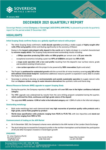 Thumbnail Sovereign Metals Quarterly Report 2021-q2