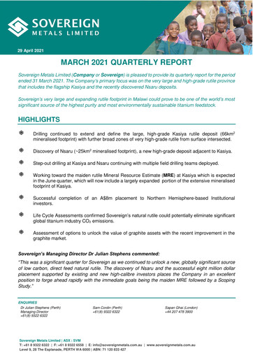 Thumbnail Sovereign Metals Quarterly Report 2021-q3