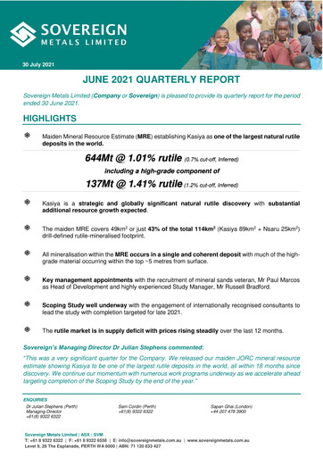 Thumbnail Sovereign Metals Quarterly Report 2021-q4
